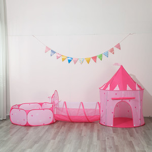 Carpa Infantil Rosa en Forma de Corazón, Juego de 3 Piezas con Túnel y Piscina de Pelotas para Jugar en Interiores, Edad 4-6 Años - Product Image 1