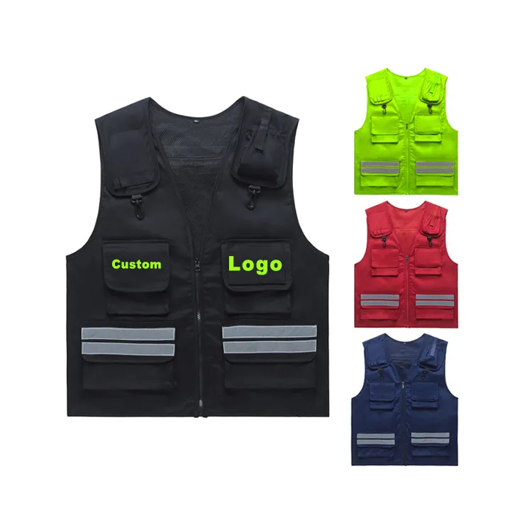 Fashion Polyester Customized vest logo unisex front pocket Advertising mens Vest waistcoat Multi Pocket Waistcoat work wear vest