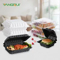 High Quality Black Eco Friendly Fire Chicken Bento Lunch Box Clamshell 3 Compartment Disposable Fast Food Container for Sale