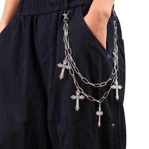 yueli Double <b>Cross</b> Pants <b>Chain</b> Tibetan Silver Waist <b>Chain</b> For <b>Men</b> Street Style Hip Hop Fashion Accessory Daily Wear - Product Image 1
