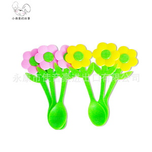 Flower Shaped Ice Cream Spoons Disposable Cake Spoons For Mini Cakes Party Use Green Pink Yellow - Product Image 4