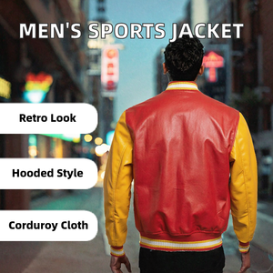 Blouson Bomber Rétro Homme Style Universitaire Rouge Jaune Color Block Baseball Letterman Streetwear Personnalisé Vente en Gros Printemps Imperméable - Product Image 2