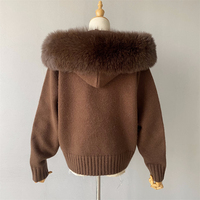 Veste en tricot à capuche avec logo personnalisé, manches bouffantes, col en fourrure de renard amovible, pull en laine douce pour femme, idéale pour l'automne et l'hiver