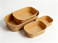Bol en papier kraft rectangulaire personnalisé, impression sur papier biodégradable, bol à salade en papier kraft de haute qualité avec couvercle pour aliments