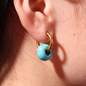 Nueva Colección de Verano, Pendientes de Aro de Acero Inoxidable con Baño PVD, <span class=keywords><strong>Piedras</strong></span> Naturales Coloridas, Ágata, Malaquita, Joyería - Product Image 3