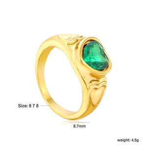 Bagues Cœur Tendance en Acier Inoxydable Plaqué Or 18K avec Zircon Blanc et Vert, Bijoux de Mariage Épais et Étanche pour Femme - Product Image 2