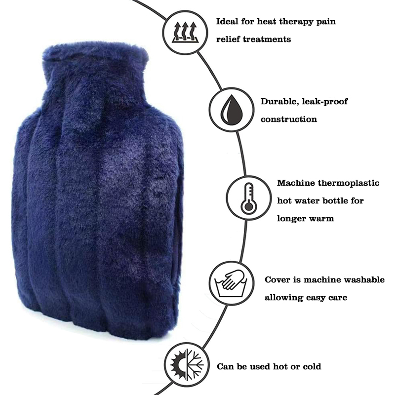 hot selling keep warm 2000ml natural rubber hot water bottle bag with plush cover