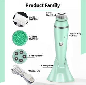 Máquina Eléctrica de belleza <span class=keywords><strong>Facial</strong></span> sónica 4 en 1, Kit de Spa de masaje <span class=keywords><strong>Facial</strong></span>, exfoliante, impermeable, cepillo de limpieza <span class=keywords><strong>Facial</strong></span> con Base - Product Image 4