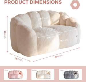성인 현대 콩 가방 의자 꽃 소파 슈퍼 소프트 더블 소파 세트 거실 침실 인공 모피 독서 의자 베이지 - Product Image 5