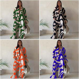 N7953时尚加大码女装条纹印花长袖宽松衬衫 + 直腿裤套装两件套女装 - Product Image 2