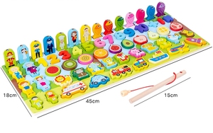 7 in 1 Number Color Occupation Fruit <b>Animal</b> Learning Toys Wooden Magnetic Fishing Board for Toddlers - Product Image 6
