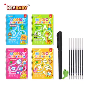 Customized Cheap Price Reusable 4 Pieces Magic Writing Practice Book Sets with Pen Sank Magic Book for Kids