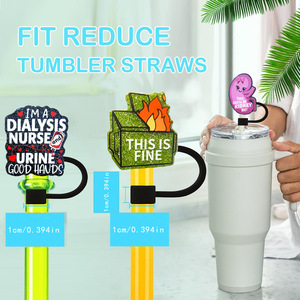 Cross-border straw <b>cap</b>, black cat fun text <b>dust</b> <b>cap</b>, beverage straw cover, sequined silicone, printable patterns. - Product Image 2