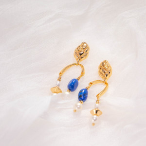 Pendientes Colgantes Vintage de Oro Chapado con Lapislázuli y Perlas de Agua Dulce para Mujer, Pendientes de Aro Bohemios de Moda, Joyería de Lujo para Fiesta - Product Image 1