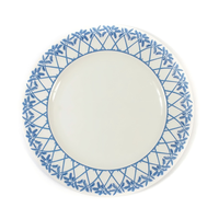 Assiette de service ronde en porcelaine blanche avec bordure en céramique motif palmier bleu pour mariage et décoration de table à la maison