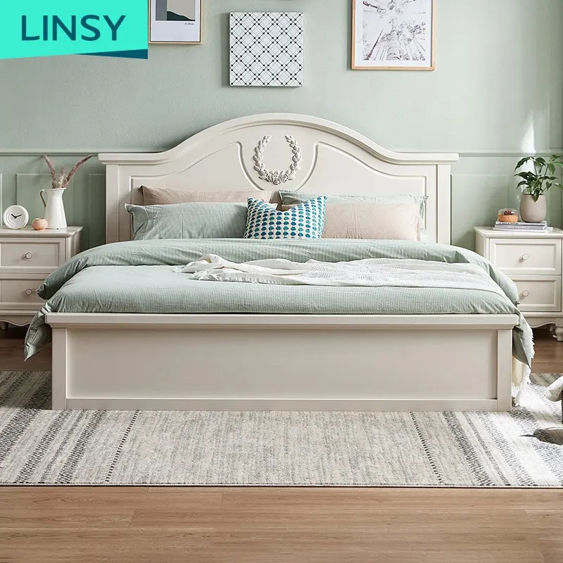 Linsy ที่มีคุณภาพสูงสีขาวโอ๊คไม้เฟอร์นิเจอร์ห้องนอนที่ทันสมัยเตียง BD4A