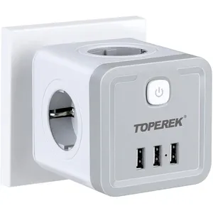 Wall fire retardant electrical supplies EU standard cube socket with 4 outlets 3 usb ports