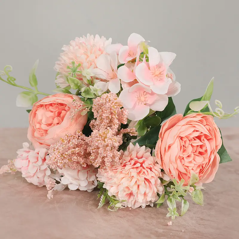 Vente en gros de fleurs artificielles de Rose Phillip 7 têtes, Bouquet de mariée de mariage pour la décoration de la maison