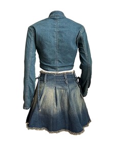 Top corto bordado, chaqueta vaquera de 2 piezas, conjunto de Jean azul, falda, trajes de moda, dos piezas para mujer, conjunto de Minifalda vaquera, ropa de calle - Product Image 4