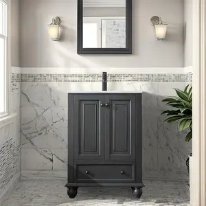 24 "Retro hitam kamar mandi meja rias berdiri hitam kabinet kamar mandi gaya antik Vanity kamar mandi