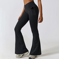 Lady Autumn Collection Crossover Waist Flared Yoga Pants Winter Side Phone Pockets Bell-Bottom Dance Leggings