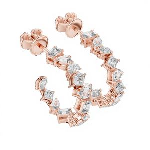 UNIQUE RHODIUM PLATED LUXURY HOOP <b>EARRINGS</b> <b>SET</b> in 18KT ROSE <b>GOLD</b> LAB GROWN MIX CUT DIAMONDS IGI CERTIFIED for EVERYDAY WEAR - Product Image 1