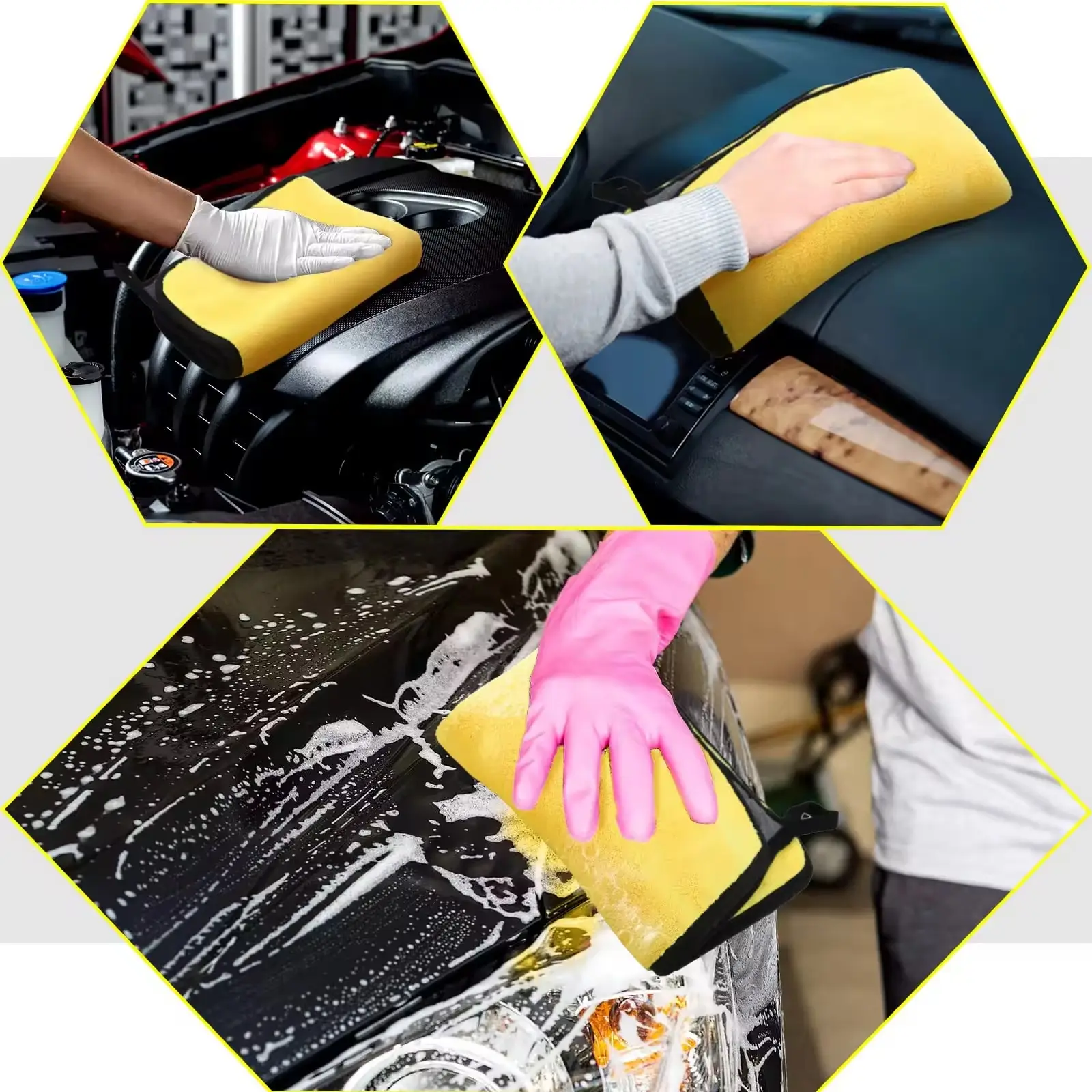 Handuk pembersih Microfiber, kain pengering lembut dipertebal untuk badan mobil, handuk cuci dua tingkat