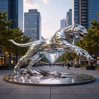 Sculpture de tigre et de léopard en acier inoxydable sur mesure, grande taille, pour l'aménagement paysager extérieur, ornements abstraits d'animaux en acier inoxydable