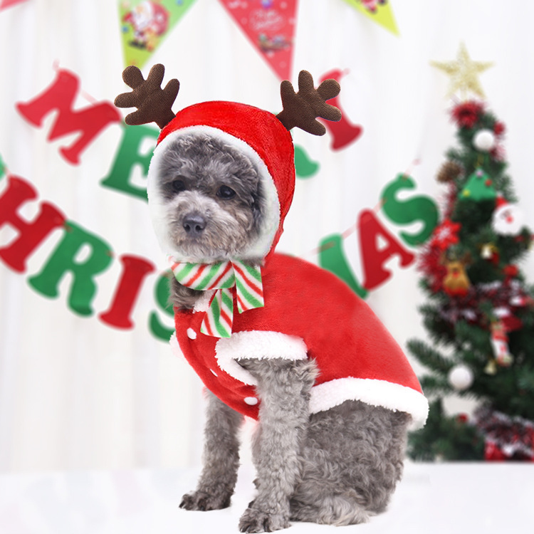 Christmas Holiday Party Dog Apparels Festival Xmas Red Scarf Hat Hooded Clothes
