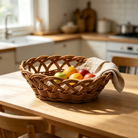 Panier tressé marron à bord festonné en rotin PP de qualité alimentaire, taille et couleur personnalisées, fait main, étanche, pour le rangement de snacks, fruits et pain à la maison