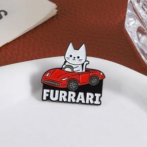 Lindo para conducir coche esmalte pines dibujos animados gatito FURRARI coche broches mochila solapa pines insignia joyería fundición al por mayor - Product Image 4