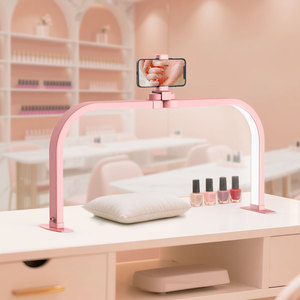 Lámpara LED para uñas en forma de U ajustable con soporte para teléfono, aleación de aluminio blanca, control táctil, luz de escritorio regulable para manicura - Product Image 4