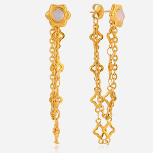 Drop <b>Earrings</b> Gold Plated <b>Opal</b> Flower Chain Tassel For Women Everyday Wear - Product Image 1