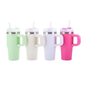 Customized 14oz Car <b>Mug</b> 304 Stainless Steel <b>Double</b> <b>Wall</b> Vacuum Insulated With Handle And Straw For Travel Outdoor Use - Product Image 2