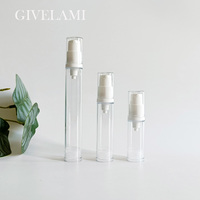 Botol Losion Plastik ABS Vakum Transparan Mini, Botol Kosong 5Ml 10Ml 15Ml dengan Tutup Pompa Tanpa Udara Putih