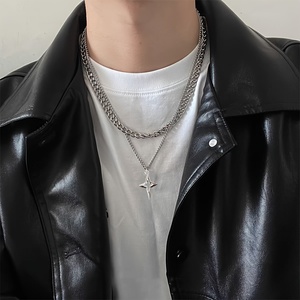 <span class=keywords><strong>Collana</strong></span> con ciondolo a catena cubana in argento a doppio strato lucida per uomo Hiphop gioielli da ragazzo Cool - Product Image 4