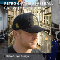 Casquette de baseball unisexe rétro et tendance à rayures, sportive, 6 panneaux, en sergé éponge acrylique, broderie 3D, impression numérique, satin, pour l'extérieur