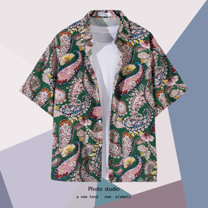 เสื้อฮาวายแขนสั้นสำหรับผู้ชายเสื้อชายหาดสำหรับเล่นเซิร์ฟเสื้อฮาวายสำหรับฤดูร้อน