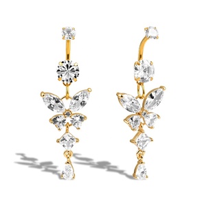 Evorte mới nóng sang trọng Zircon bụng nút nhẫn thép phẫu thuật bụng xuyên bướm rốn Nhẫn bán buôn đồ trang sức cơ thể - Product Image 2