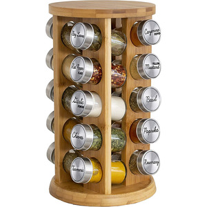 Bamboo Wood 20 Jar Rotating Spice Rack Countertop Spice Storage Organizer Shelf