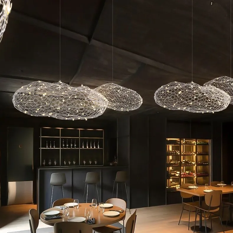 Modern örgü Led ampul ile restoran kolye ışık Metal iç dekorasyon avize