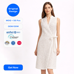 Vestido Midi de Encaje Blanco para Mujer, Diseño Original SHENGFU, Elegante, Sin Mangas, Cuello en V, Vestidos de Fiesta Personalizados de Lujo, OEM - Product Image 1