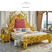 Ensemble de chambre à coucher de luxe style palais français, lit king-size/double, en cuir antique, style européen, pour mariage, mobilier de maison
