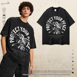 T-shirt American High Street con stampa effetto sbiadito di <span class=keywords><strong>angeli</strong></span> e lettere, modello ampio, alla moda, a maniche corte e lunghe - Product Image 2