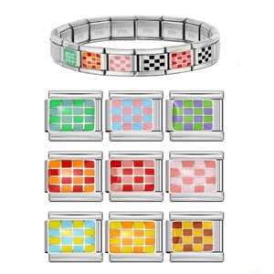 Simplicity Trend Women Men Colorful Glaze Square Lattice Link Fit 9mm Stainless Steel Jewelry DIY Making Italian Charm Bracelets - Product Image 1
