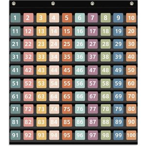 Tabla de Números con Cien Bolsillos y 150 Tarjetas Numéricas Boho de Doble Cara, Tabla de Números del 1 al 100 para Estudiantes - Product Image 1