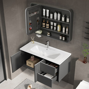 Modern smart <b>bathroom</b> cabinet wash basin cabinet ceramic integrated basin smart mirror cabinet defogger - Product Image 5