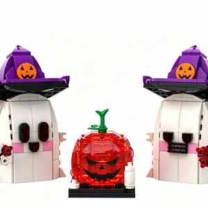 Lot de briques de construction DIY Halloween en gros : Fantôme Kawaii avec chapeau de sorcière, esprit citrouille MOC – Cadeaux de fête festifs - Product Image 1