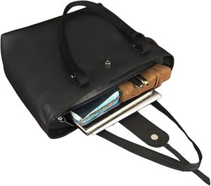 Sac à main fourre-tout en cuir véritable de style vintage pour femmes sacoche à grande épaule organisée fermeture à glissière à une poignée à la mode - Product Image 3