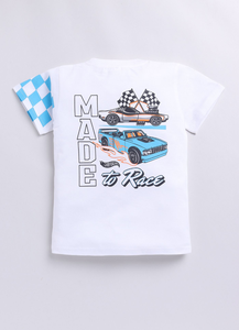 T-shirt en coton blanc imprimé pour garçons Carrydreams, motif Speed Club Racing, design Made To Race, doux et confortable pour un usage quotidien - Product Image 2